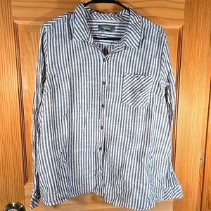 Cabelas Natural Reflections Cotton Button Up Blue White Stripe Womens XL Coastal